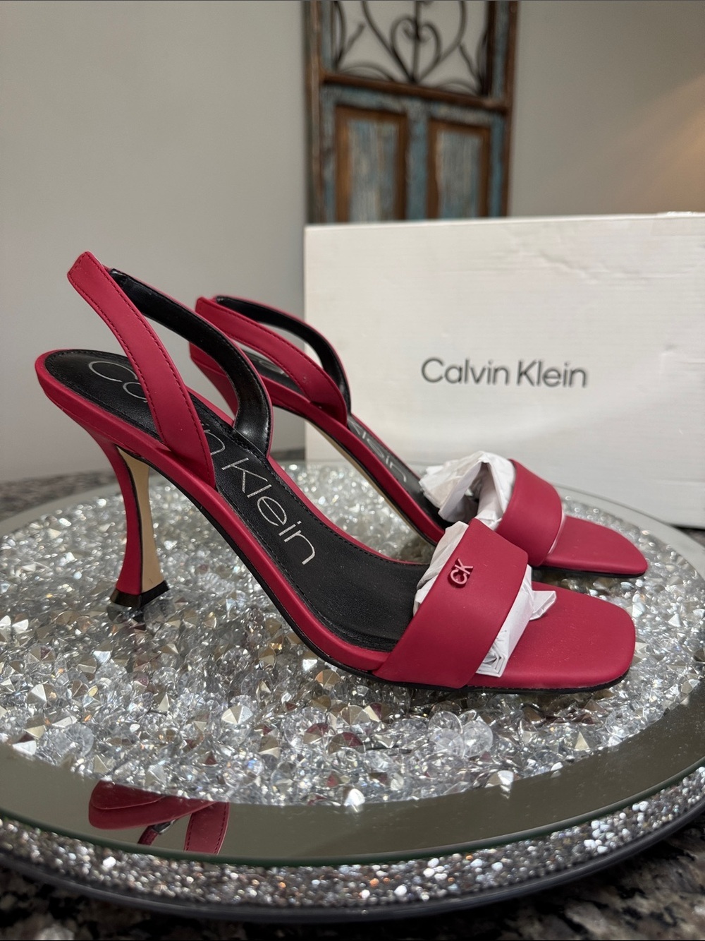 Calvin Klein deep red Slingback margarita Heels NEW 8.5